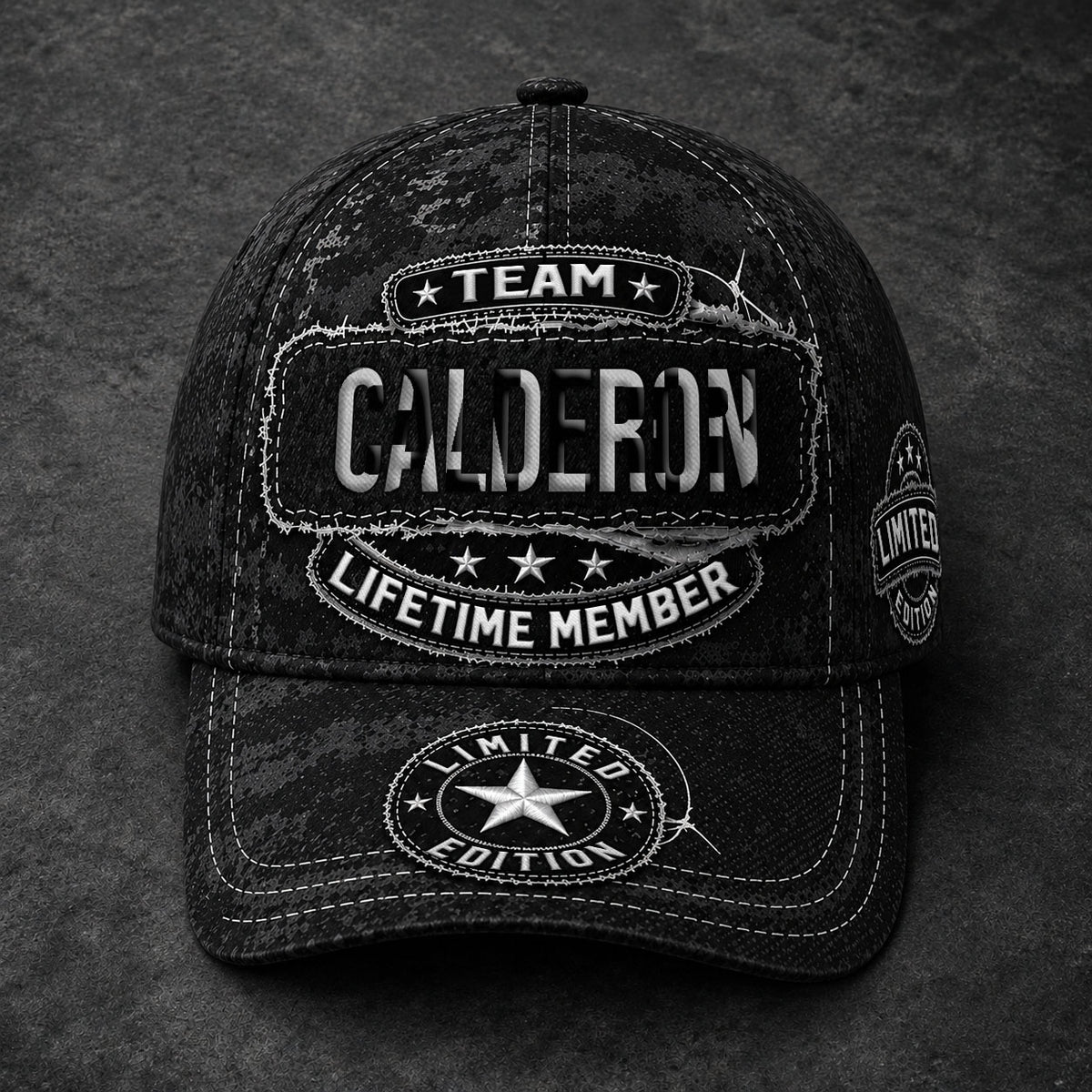 CALEB TC03 HH79  Personalized Black Camo Baseball Cap, Custom Name Family Hat