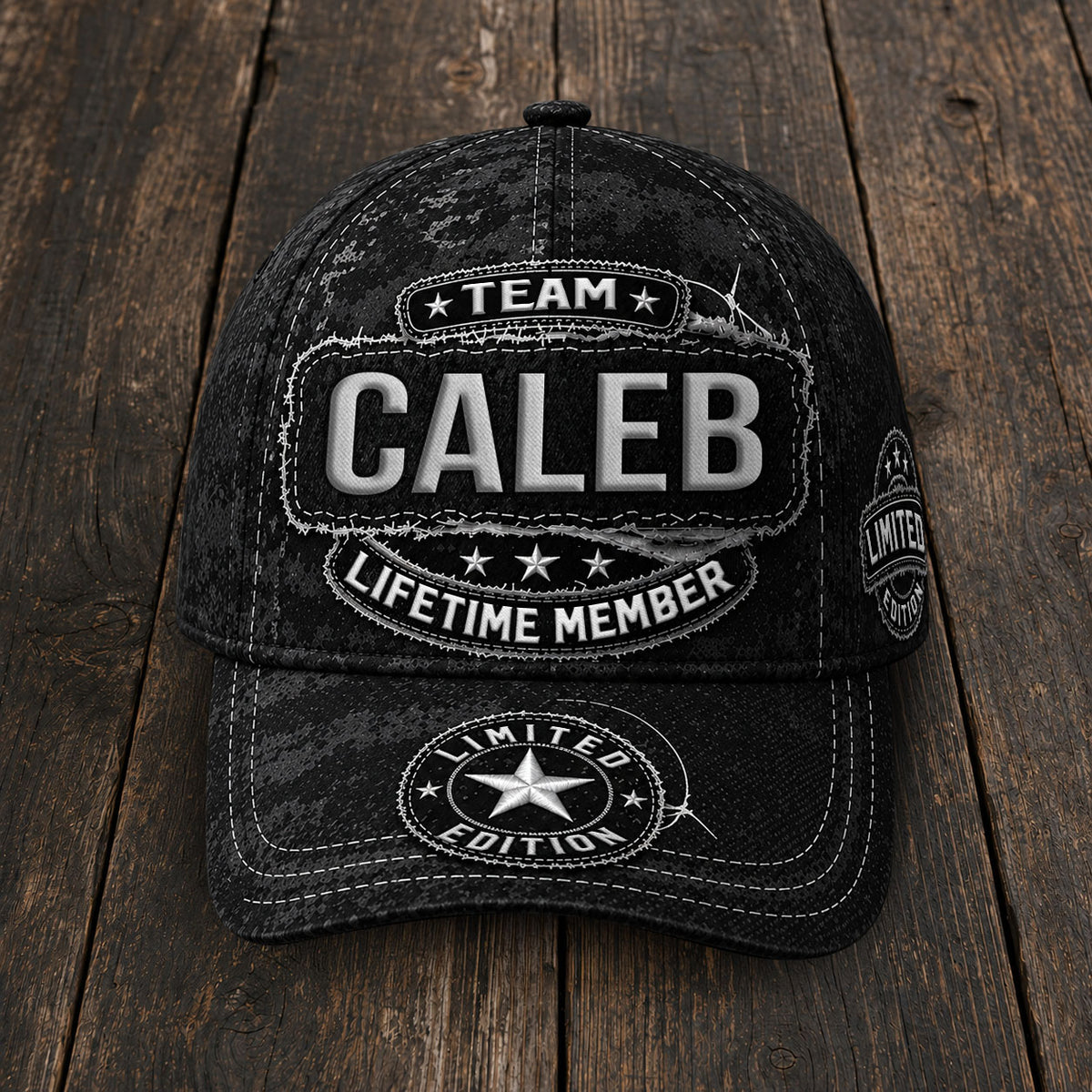 CALEB TC03 HH79  Personalized Black Camo Baseball Cap, Custom Name Family Hat
