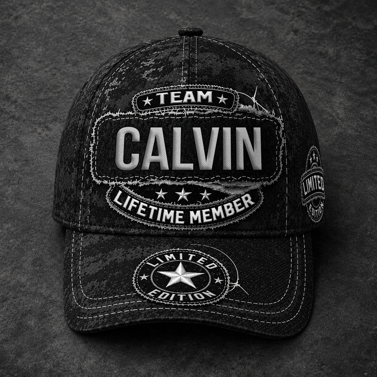 CALVIN TC03 HH79  Personalized Black Camo Baseball Cap, Custom Name Family Hat