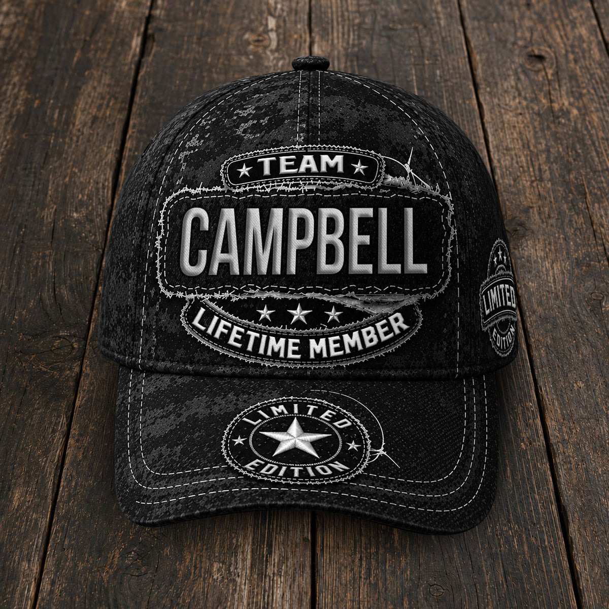 CAMPBELL TC03 HH79  Personalized Black Camo Baseball Cap, Custom Name Family Hat