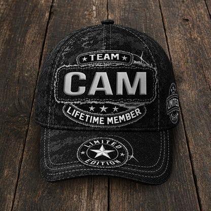 CAM TC03 HH79  Personalized Black Camo Baseball Cap, Custom Name Family Hat