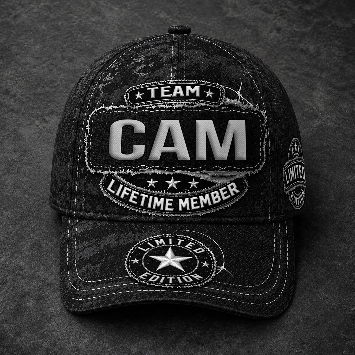 CAM TC03 HH79  Personalized Black Camo Baseball Cap, Custom Name Family Hat