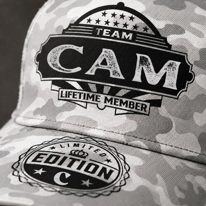CAM TC01 HH79 Team Your Name Hat, Personalized Camo Baseball Cap, Custom Family Gift, Gift for Him Her
