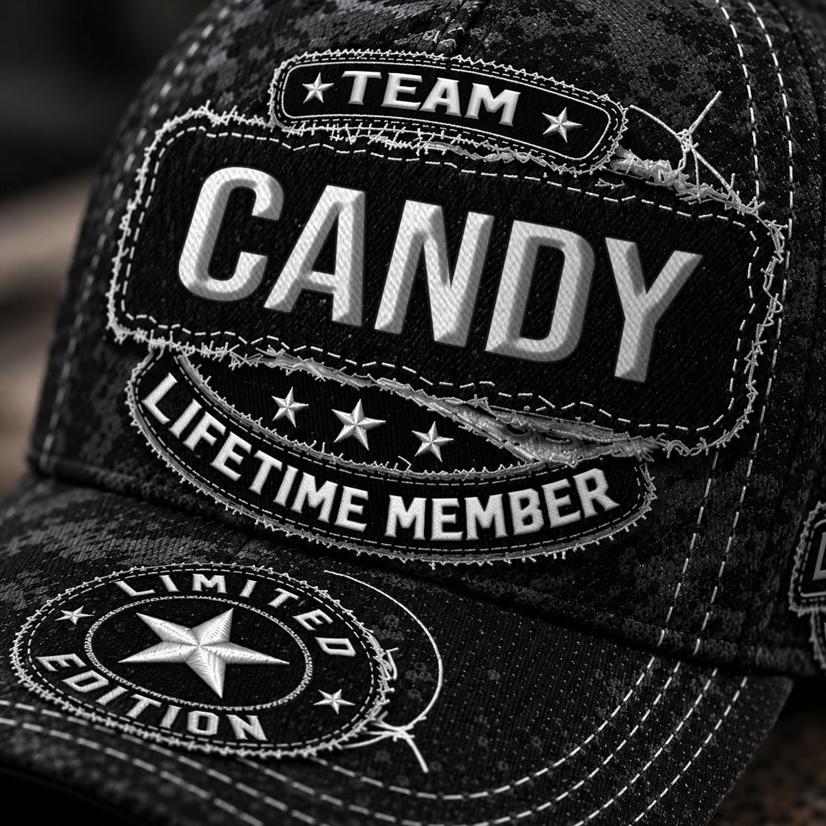 CANDY TC03 HH79  Personalized Black Camo Baseball Cap, Custom Name Family Hat