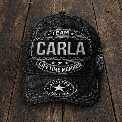 CARLA TC03 HH79  Personalized Black Camo Baseball Cap, Custom Name Family Hat