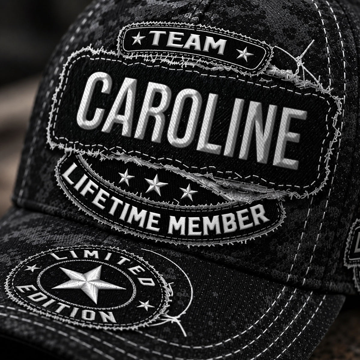 CAROLINE TC03 HH79  Personalized Black Camo Baseball Cap, Custom Name Family Hat