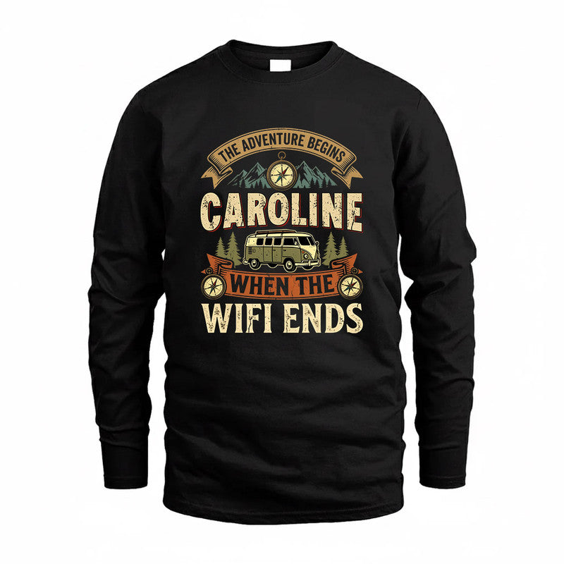 CAROLINE TT898-K6-229 – Personalized Funny Camping Quote Apparel “The Adventure Begins When The WiFi Ends”