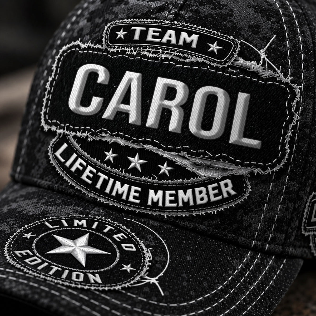 CAROL TC03 HH79  Personalized Black Camo Baseball Cap, Custom Name Family Hat