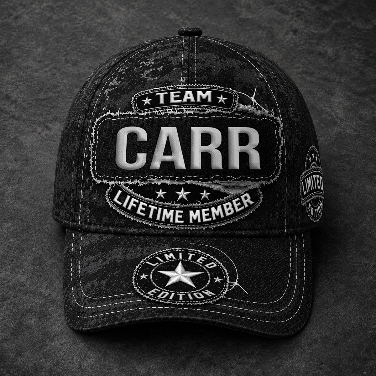 CARRIE TC03 HH79  Personalized Black Camo Baseball Cap, Custom Name Family Hat