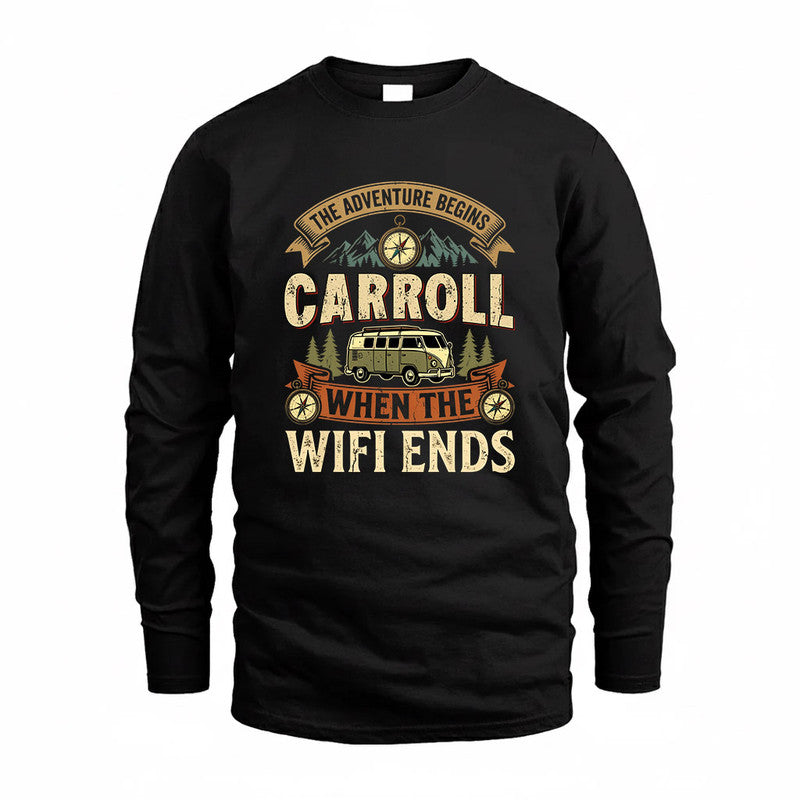 CARROLL TT898-K6-229 – Personalized Funny Camping Quote Apparel “The Adventure Begins When The WiFi Ends”