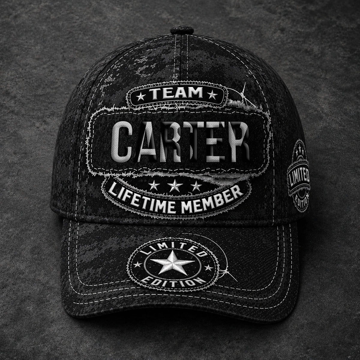 CASEY TC03 HH79  Personalized Black Camo Baseball Cap, Custom Name Family Hat