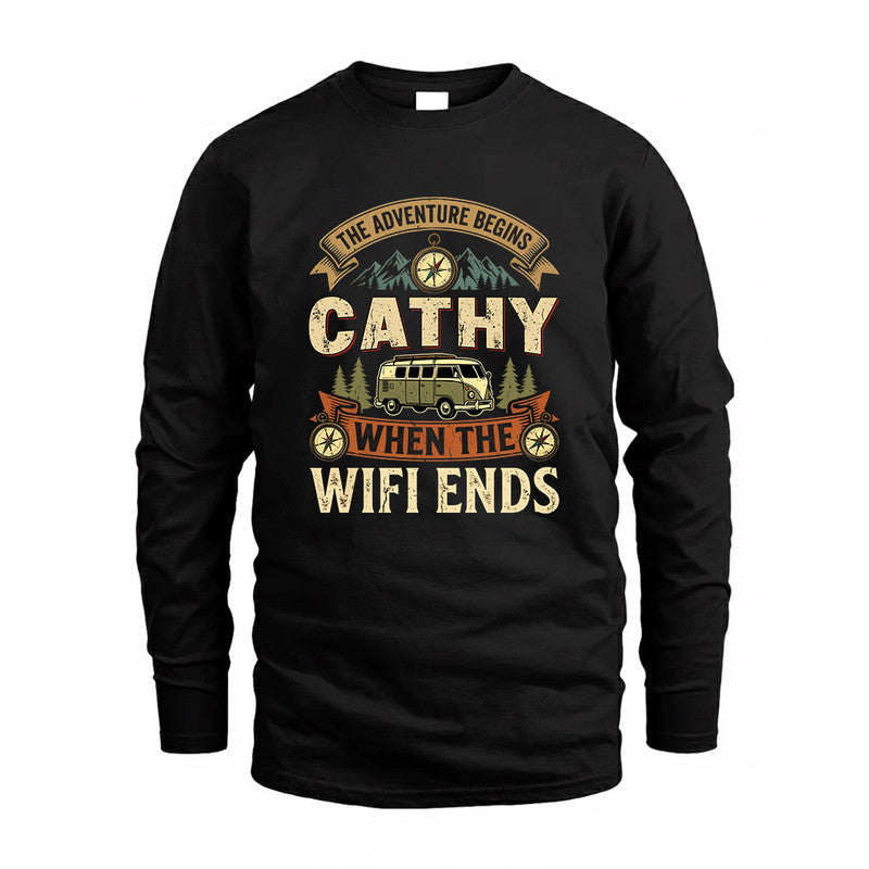 CATHY TT898-K6-229 – Personalized Funny Camping Quote Apparel “The Adventure Begins When The WiFi Ends”