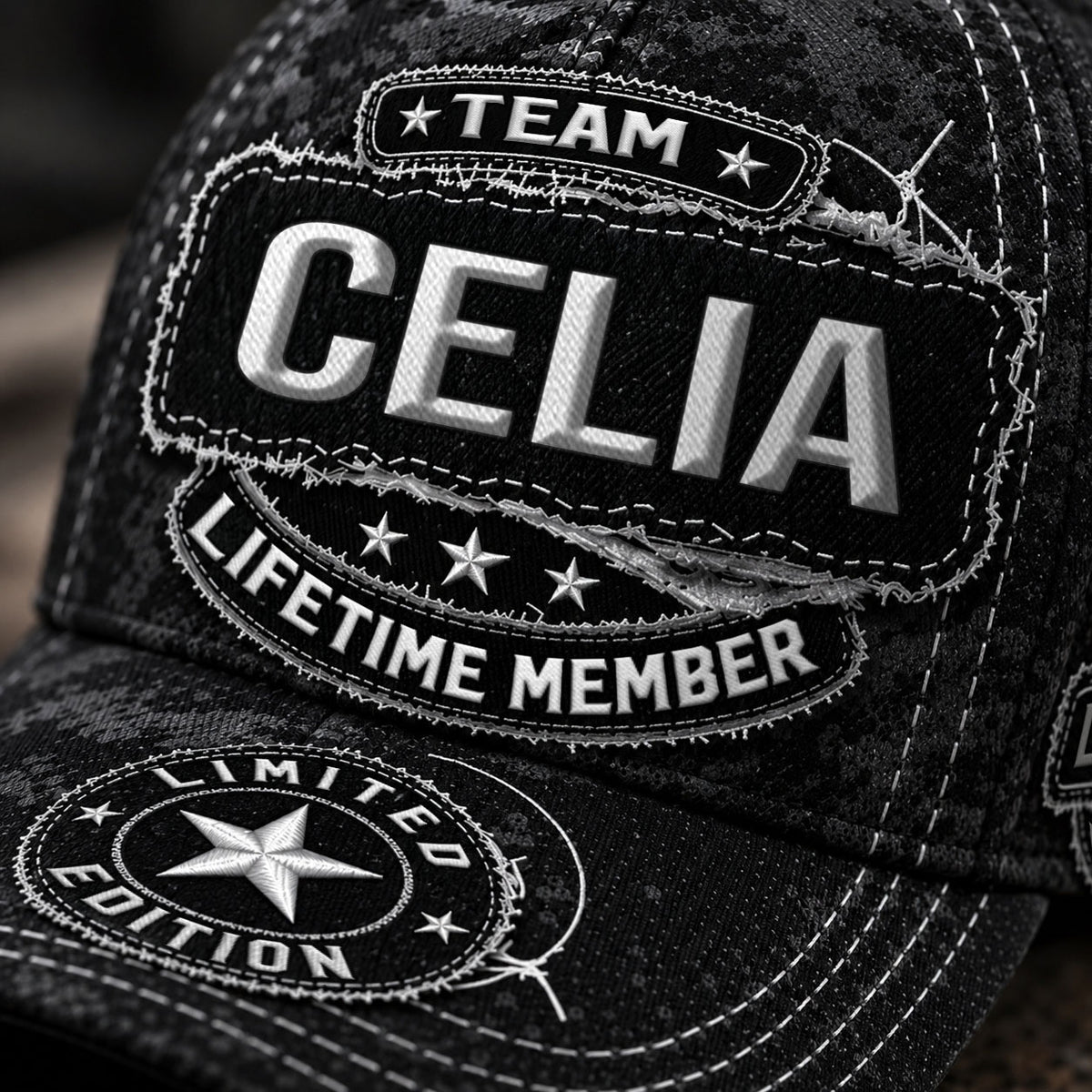 CELIA TC03 HH79  Personalized Black Camo Baseball Cap, Custom Name Family Hat