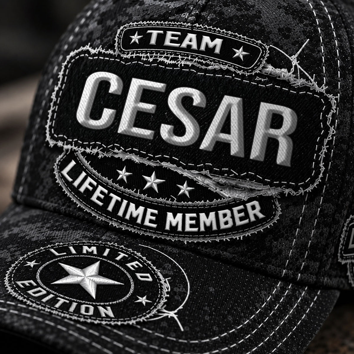 CESAR TC03 HH79  Personalized Black Camo Baseball Cap, Custom Name Family Hat