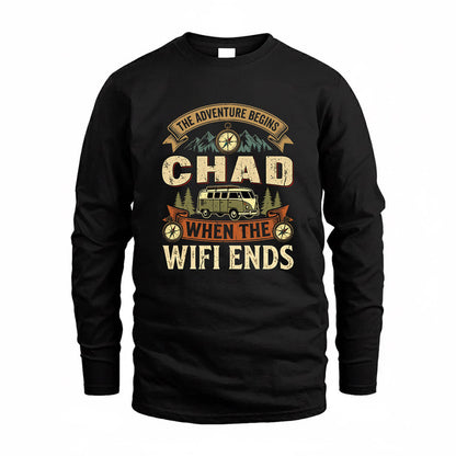 CHAD TT898-K6-229 – Personalized Funny Camping Quote Apparel “The Adventure Begins When The WiFi Ends”