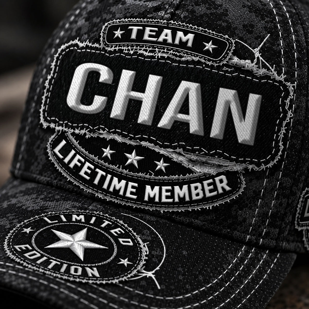 CHAN TC03 HH79  Personalized Black Camo Baseball Cap, Custom Name Family Hat