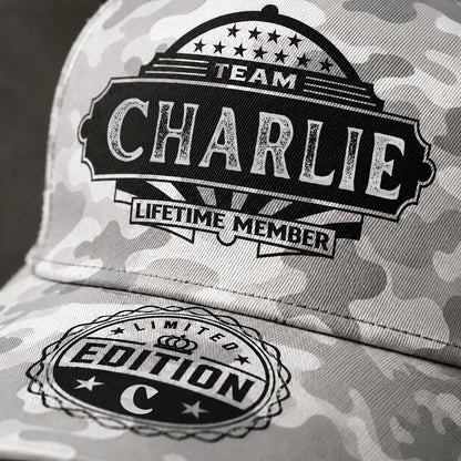 CHARLIE TC01 HH79 Team Your Name Hat, Personalized Camo Baseball Cap, Custom Family Gift, Gift for Him Her