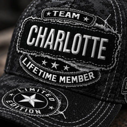 CHARLOTTE TC03 HH79  Personalized Black Camo Baseball Cap, Custom Name Family Hat