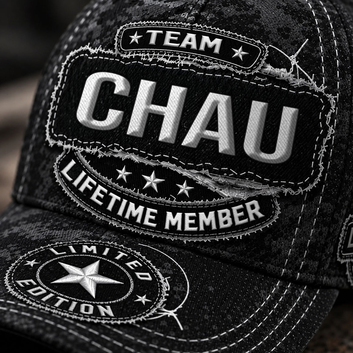 CHAU TC03 HH79  Personalized Black Camo Baseball Cap, Custom Name Family Hat