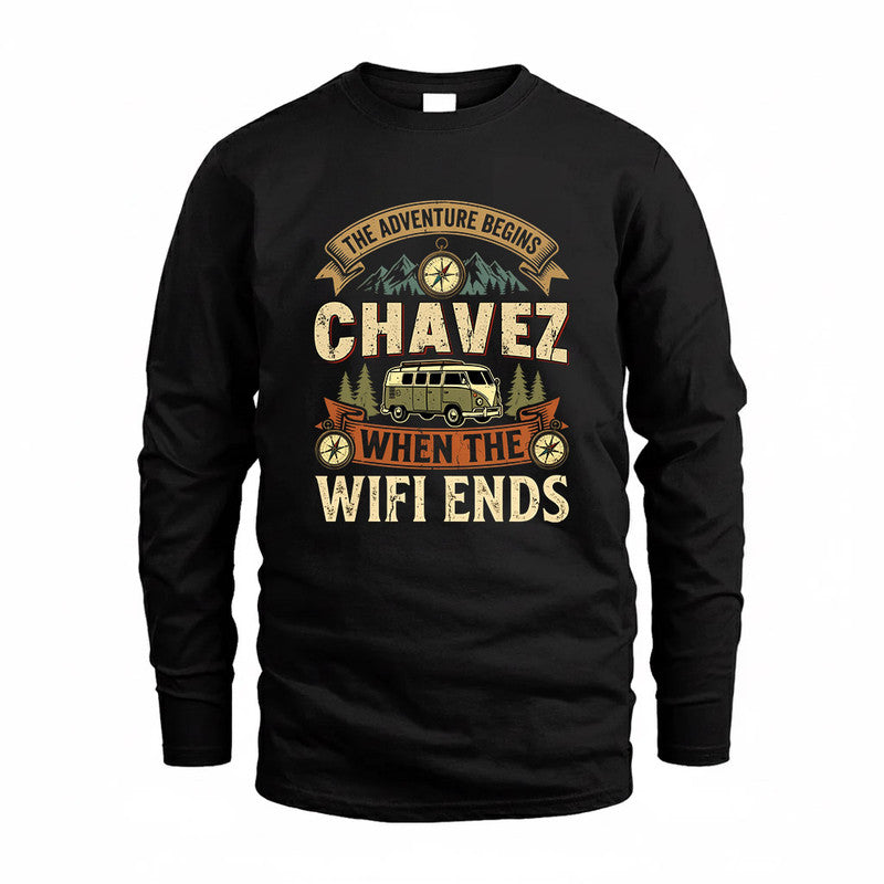 CHAVEZ TT898-K6-229 – Personalized Funny Camping Quote Apparel “The Adventure Begins When The WiFi Ends”
