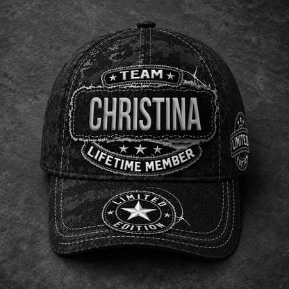 CHRISTINA TC03 HH79  Personalized Black Camo Baseball Cap, Custom Name Family Hat