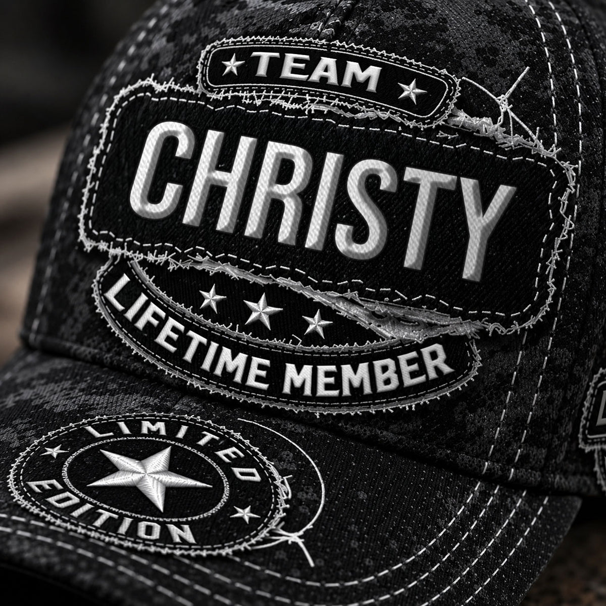 CHRISTY TC03 HH79  Personalized Black Camo Baseball Cap, Custom Name Family Hat