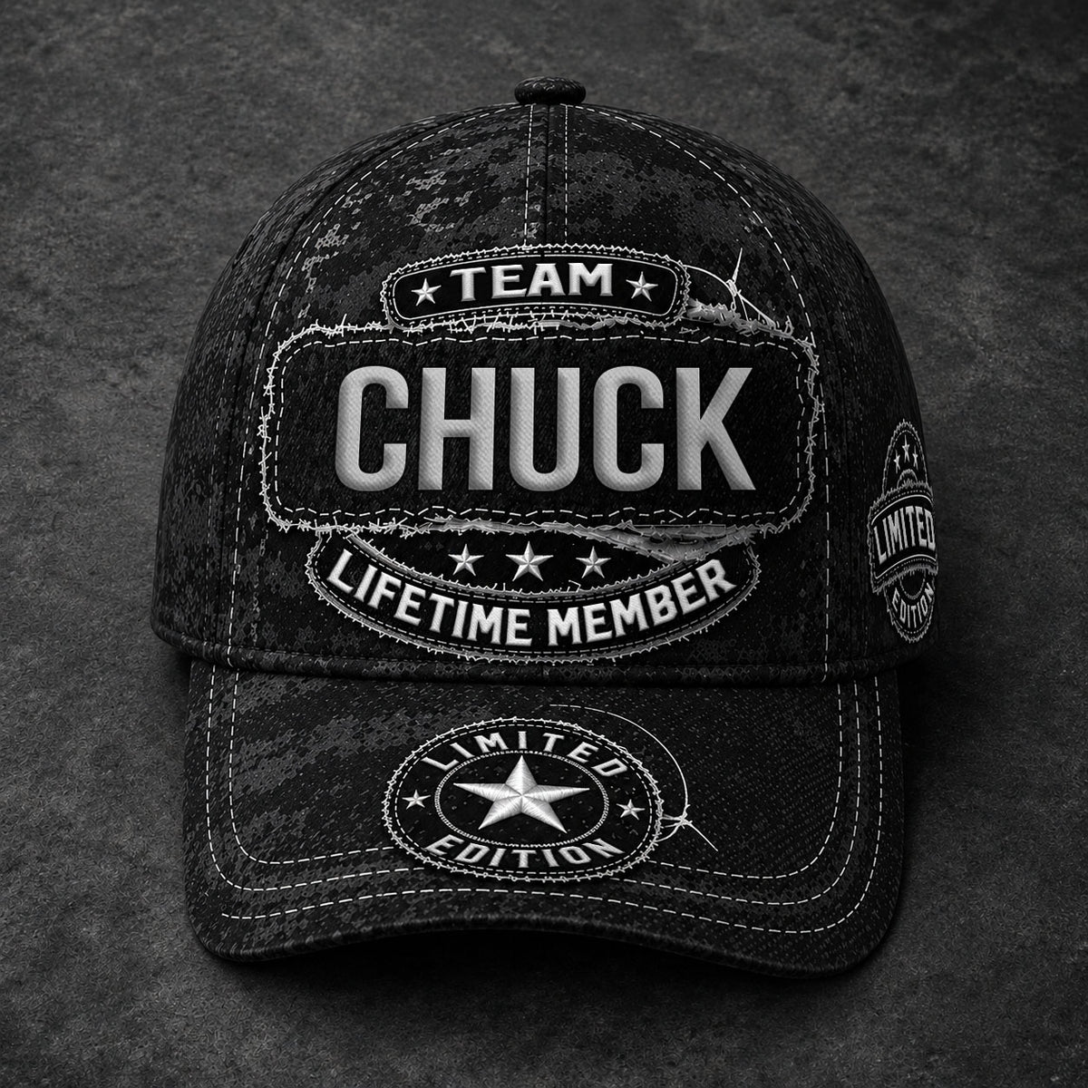 CHUCK TC03 HH79  Personalized Black Camo Baseball Cap, Custom Name Family Hat