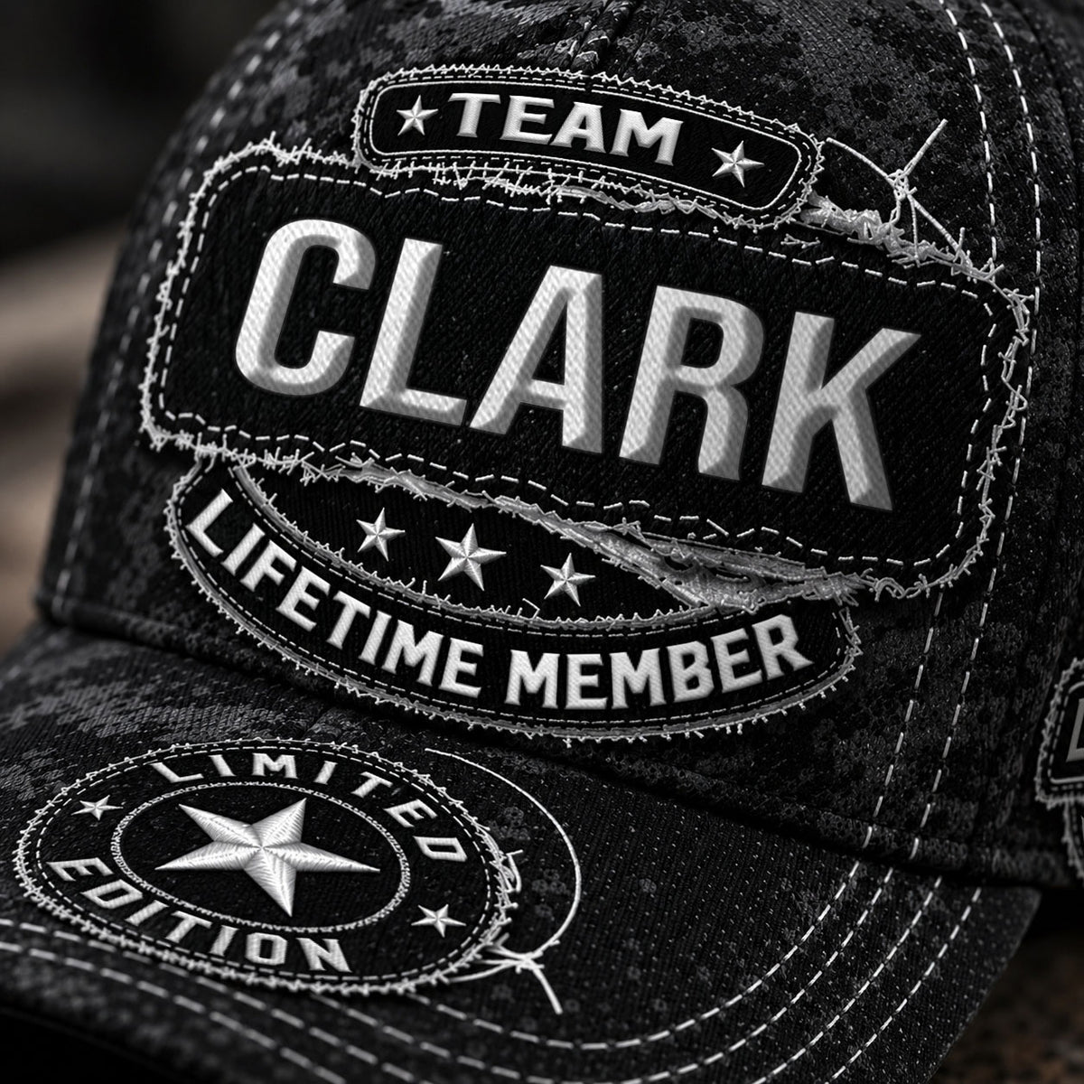 CLARK TC03 HH79  Personalized Black Camo Baseball Cap, Custom Name Family Hat
