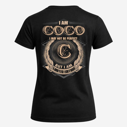 COCO 2K-101–Personalized Name Quote Apparel “I Am NAME May Not Be Perfect But I Am Limited Edition”