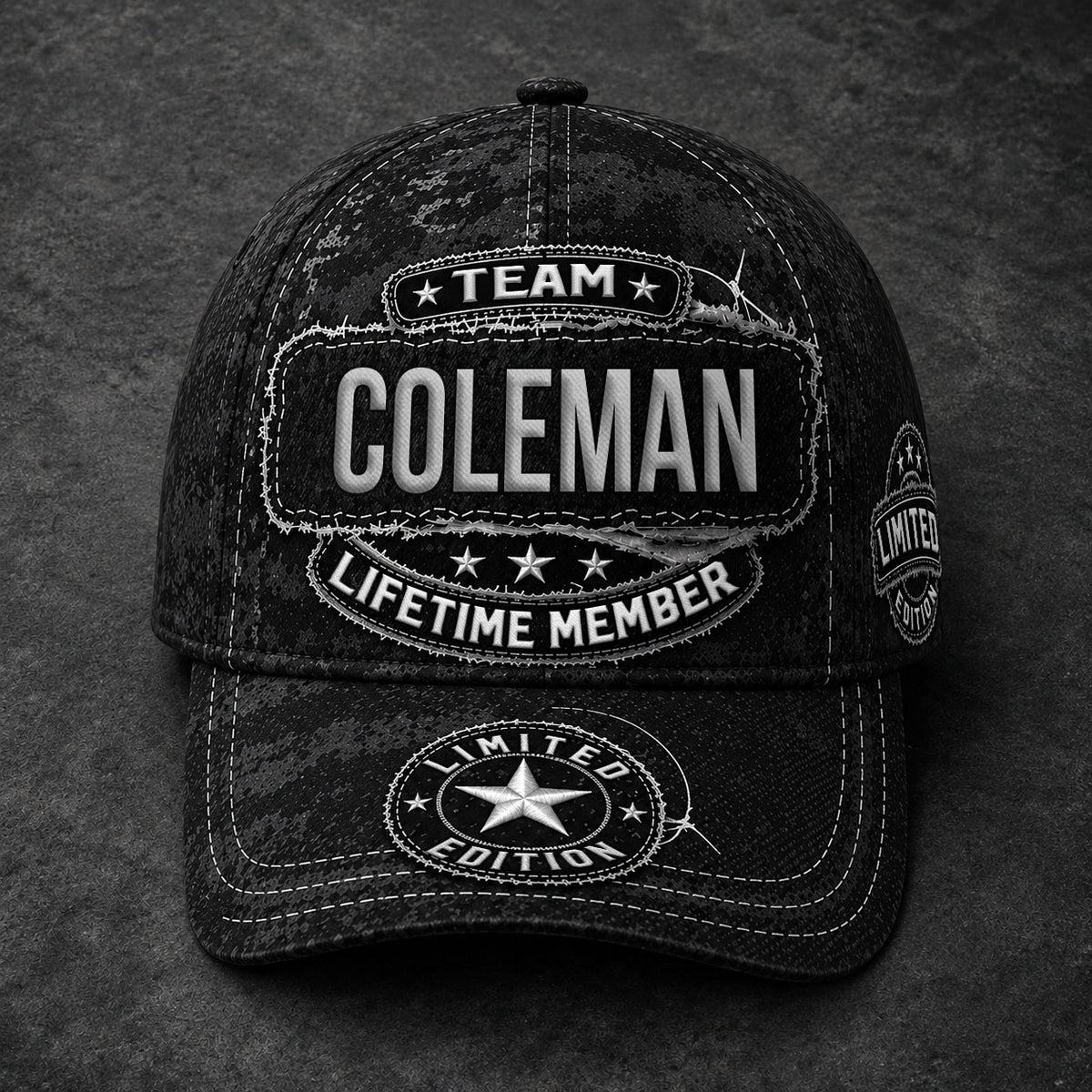COLEMAN TC03 HH79  Personalized Black Camo Baseball Cap, Custom Name Family Hat