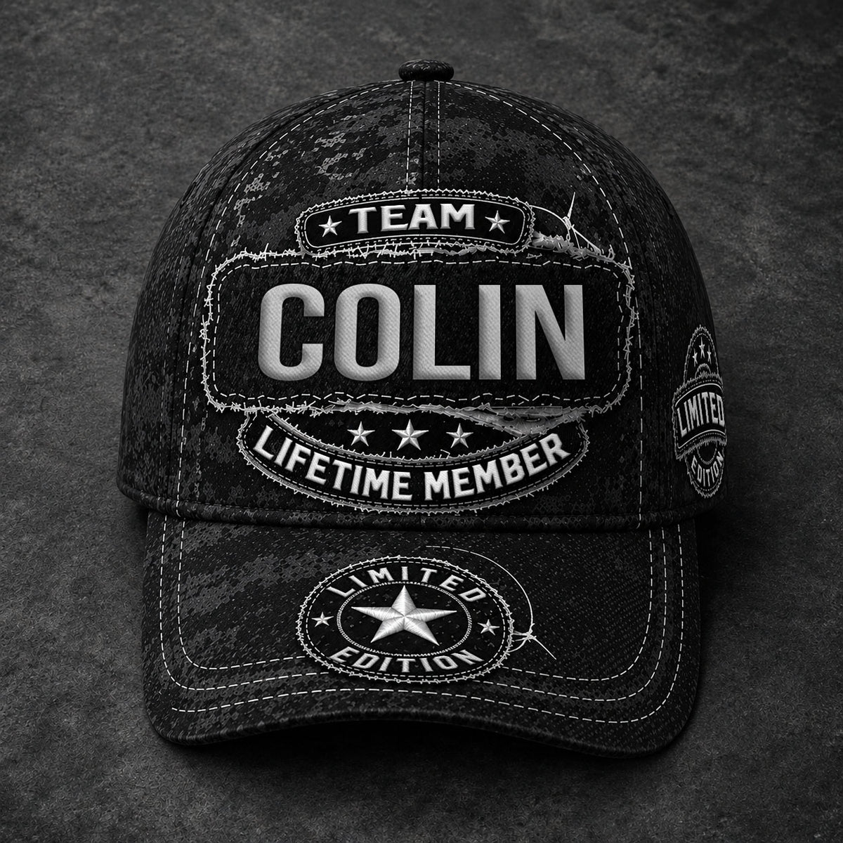 COLIN TC03 HH79  Personalized Black Camo Baseball Cap, Custom Name Family Hat