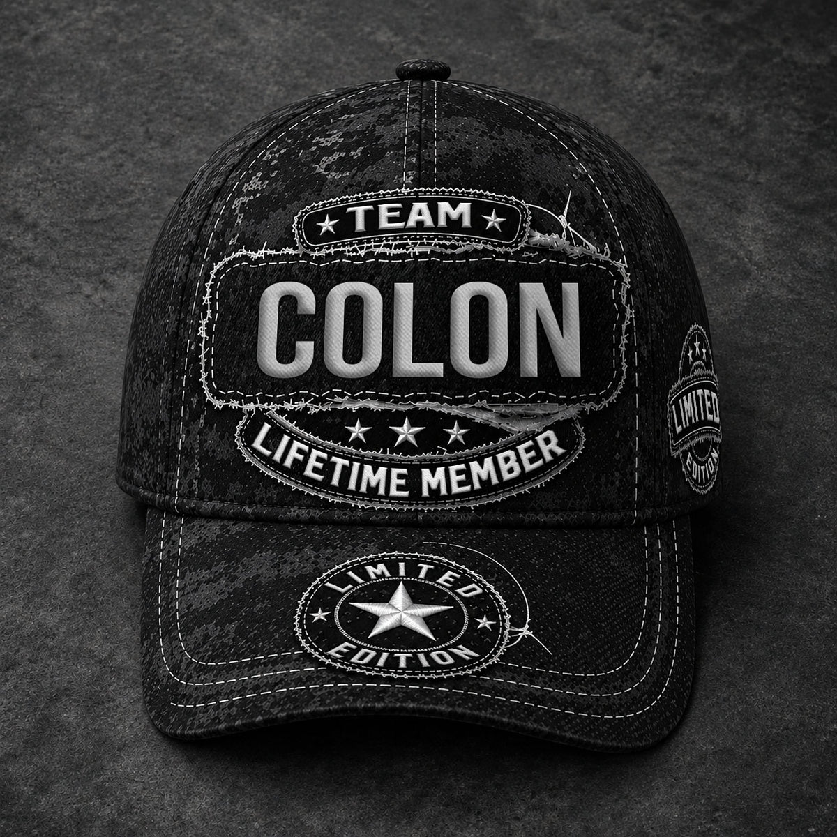 COLON TC03 HH79  Personalized Black Camo Baseball Cap, Custom Name Family Hat