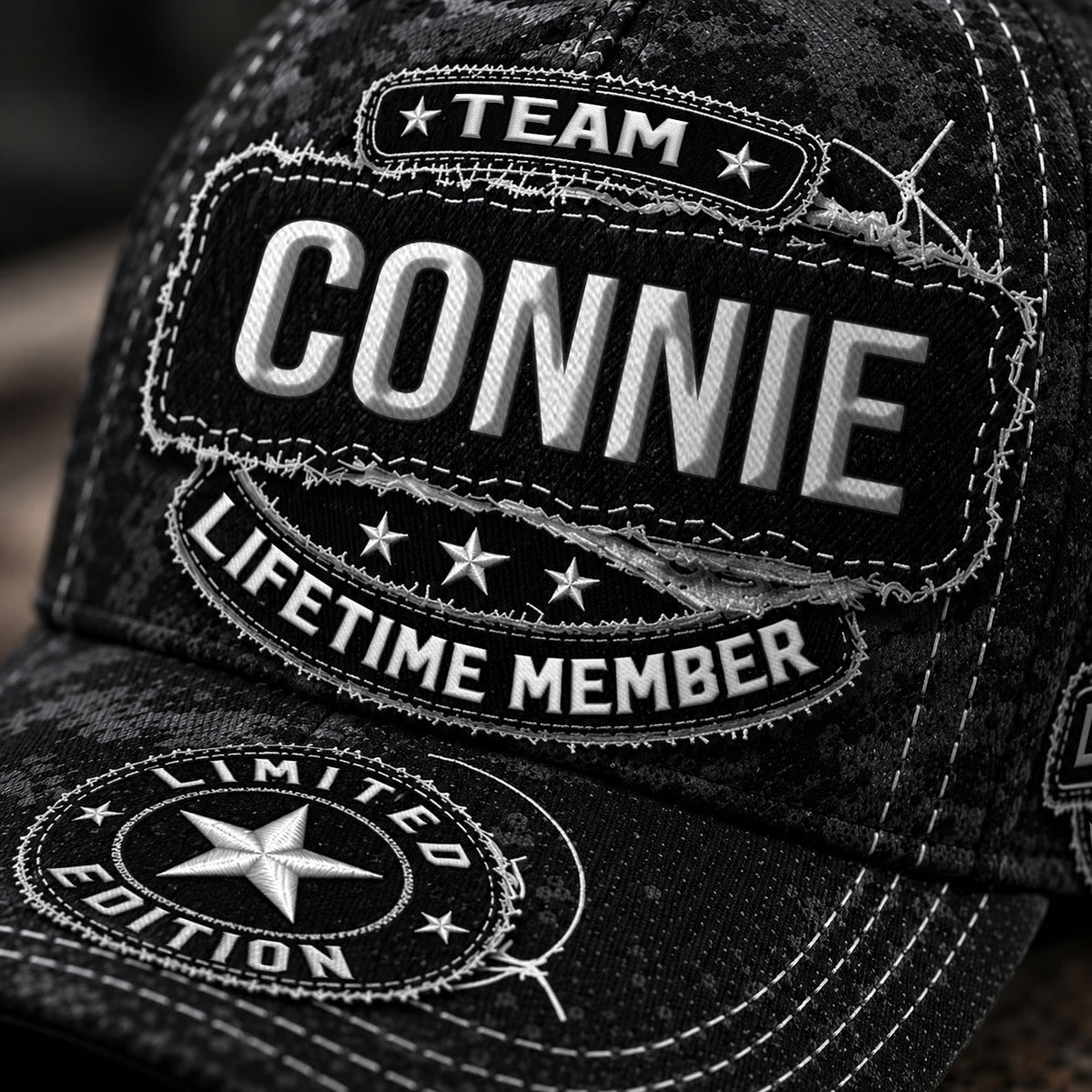 CONNIE TC03 HH79  Personalized Black Camo Baseball Cap, Custom Name Family Hat