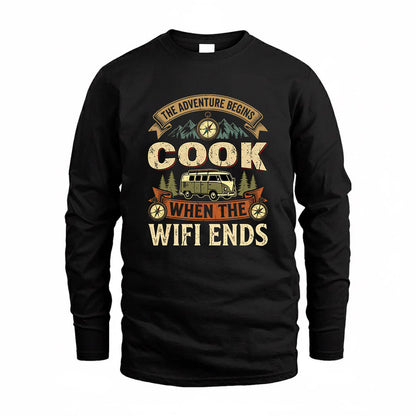 COOK TT898-K6-229 – Personalized Funny Camping Quote Apparel “The Adventure Begins When The WiFi Ends”