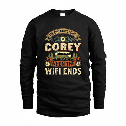 COREY TT898-K6-229 – Personalized Funny Camping Quote Apparel “The Adventure Begins When The WiFi Ends”