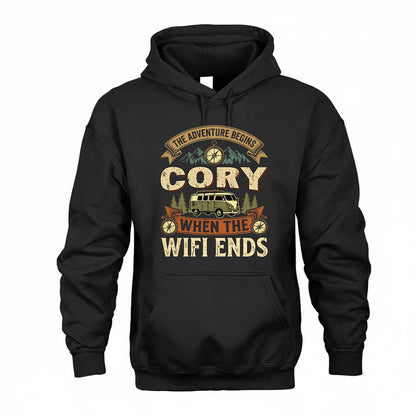 CORY TT898-K6-229 – Personalized Funny Camping Quote Apparel “The Adventure Begins When The WiFi Ends”
