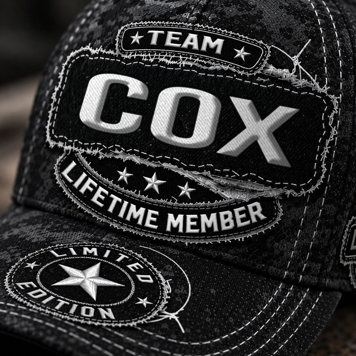 COX TC03 HH79  Personalized Black Camo Baseball Cap, Custom Name Family Hat