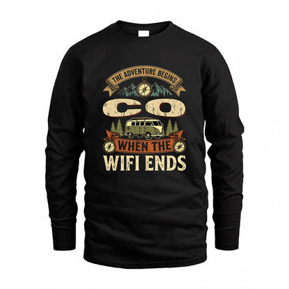 CO TT898-K6-229 – Personalized Funny Camping Quote Apparel “The Adventure Begins When The WiFi Ends”
