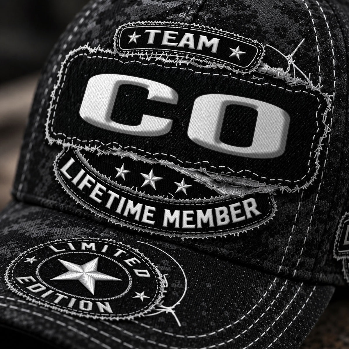 CO TC03 HH79  Personalized Black Camo Baseball Cap, Custom Name Family Hat