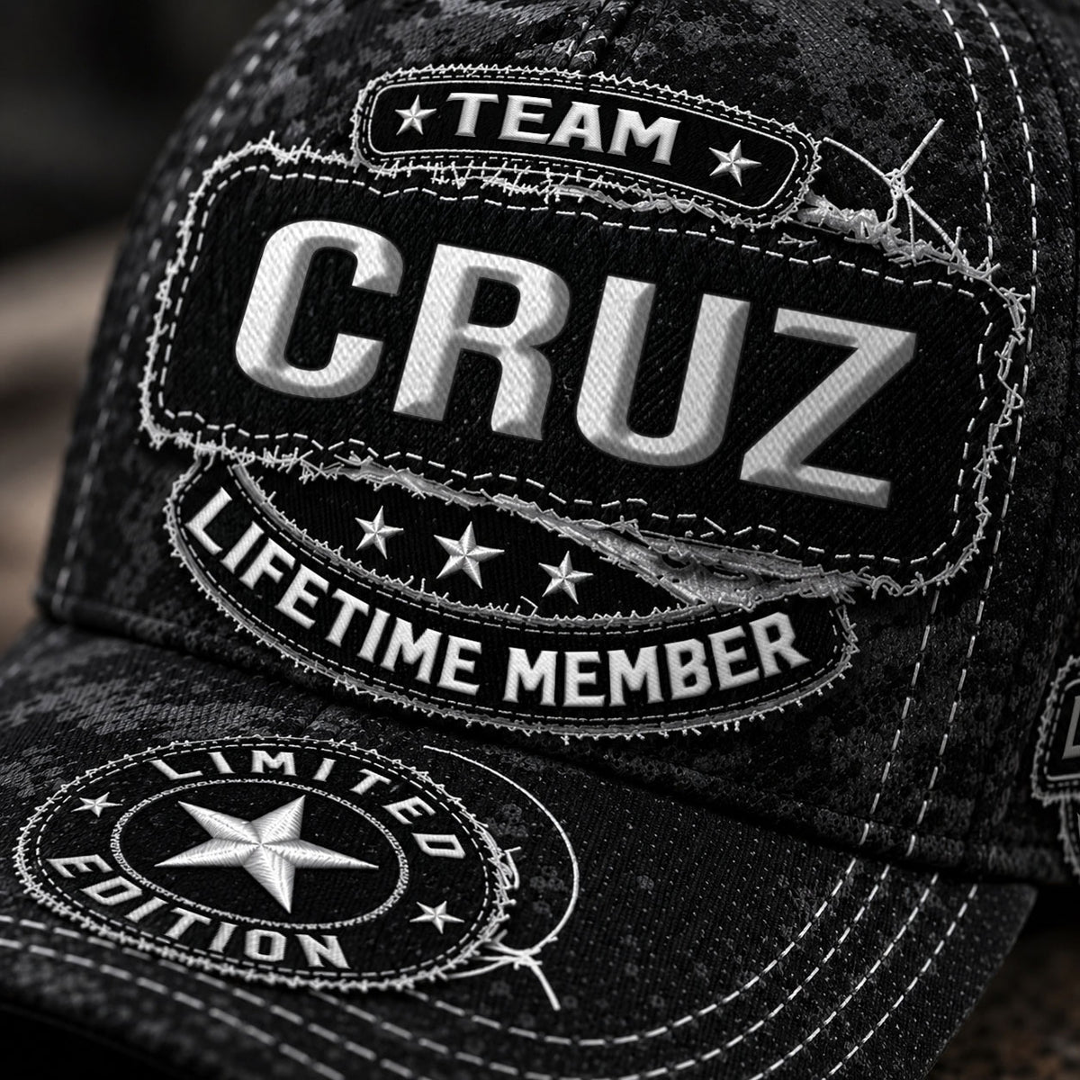 CRUZ TC03 HH79  Personalized Black Camo Baseball Cap, Custom Name Family Hat