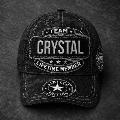 CRYSTAL TC03 HH79  Personalized Black Camo Baseball Cap, Custom Name Family Hat