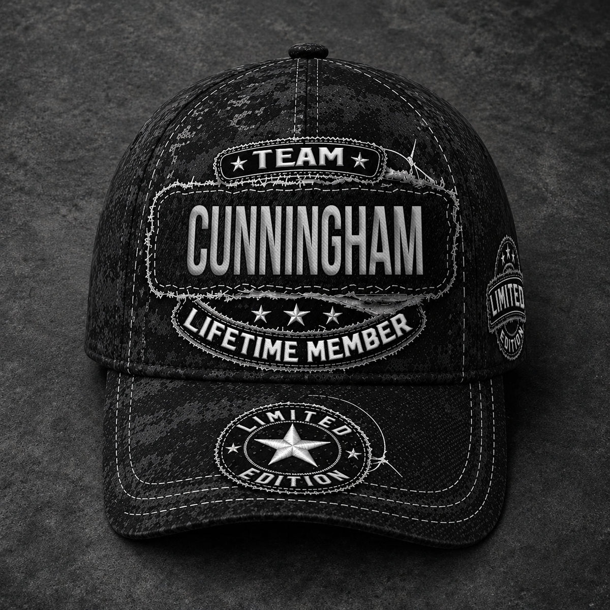 CUNNINGHAM TC03 HH79  Personalized Black Camo Baseball Cap, Custom Name Family Hat