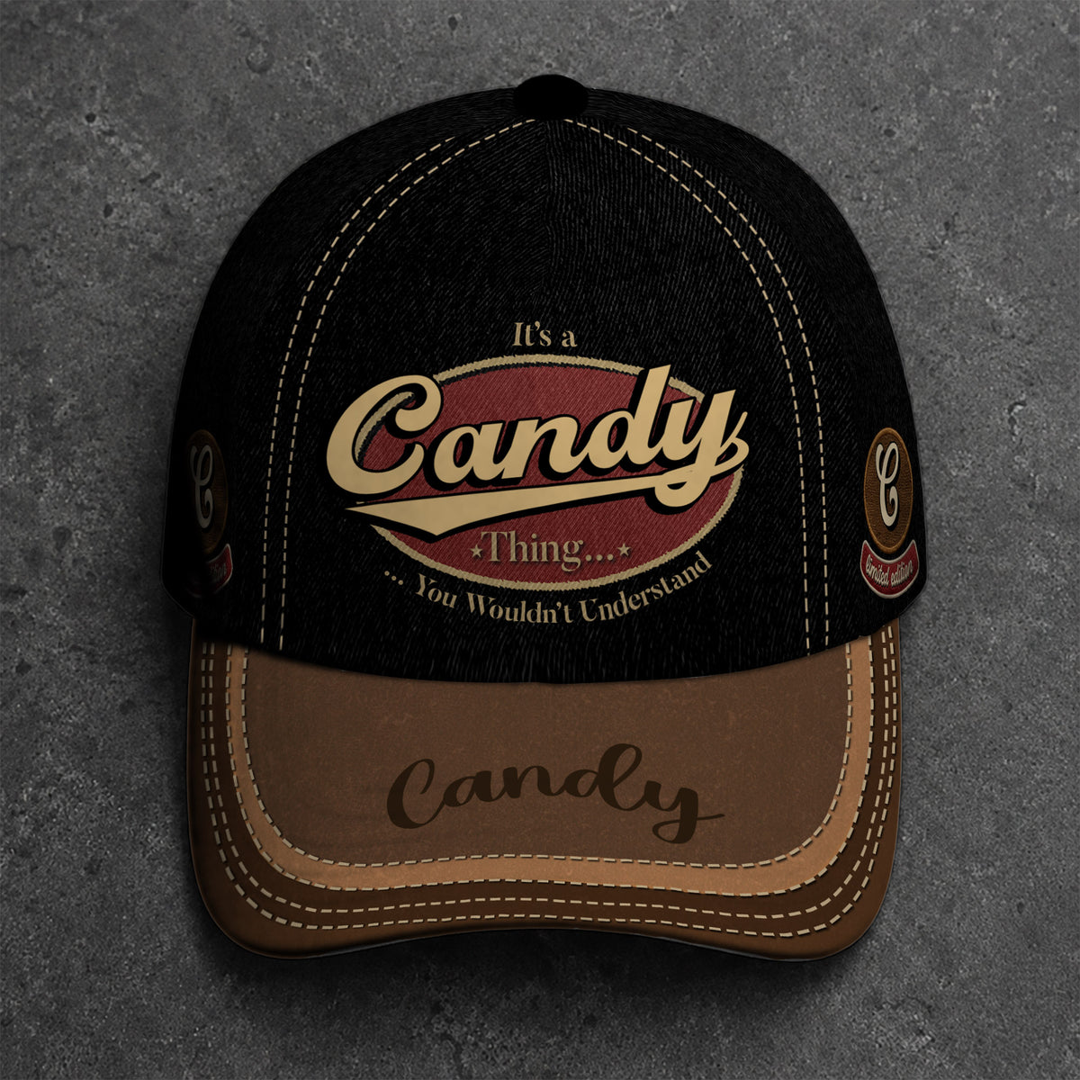 CANDY  TC06 HH79 Personalized Distressed Baseball Cap, Custom Retro Trucker Hat, Statement Dad Cap
