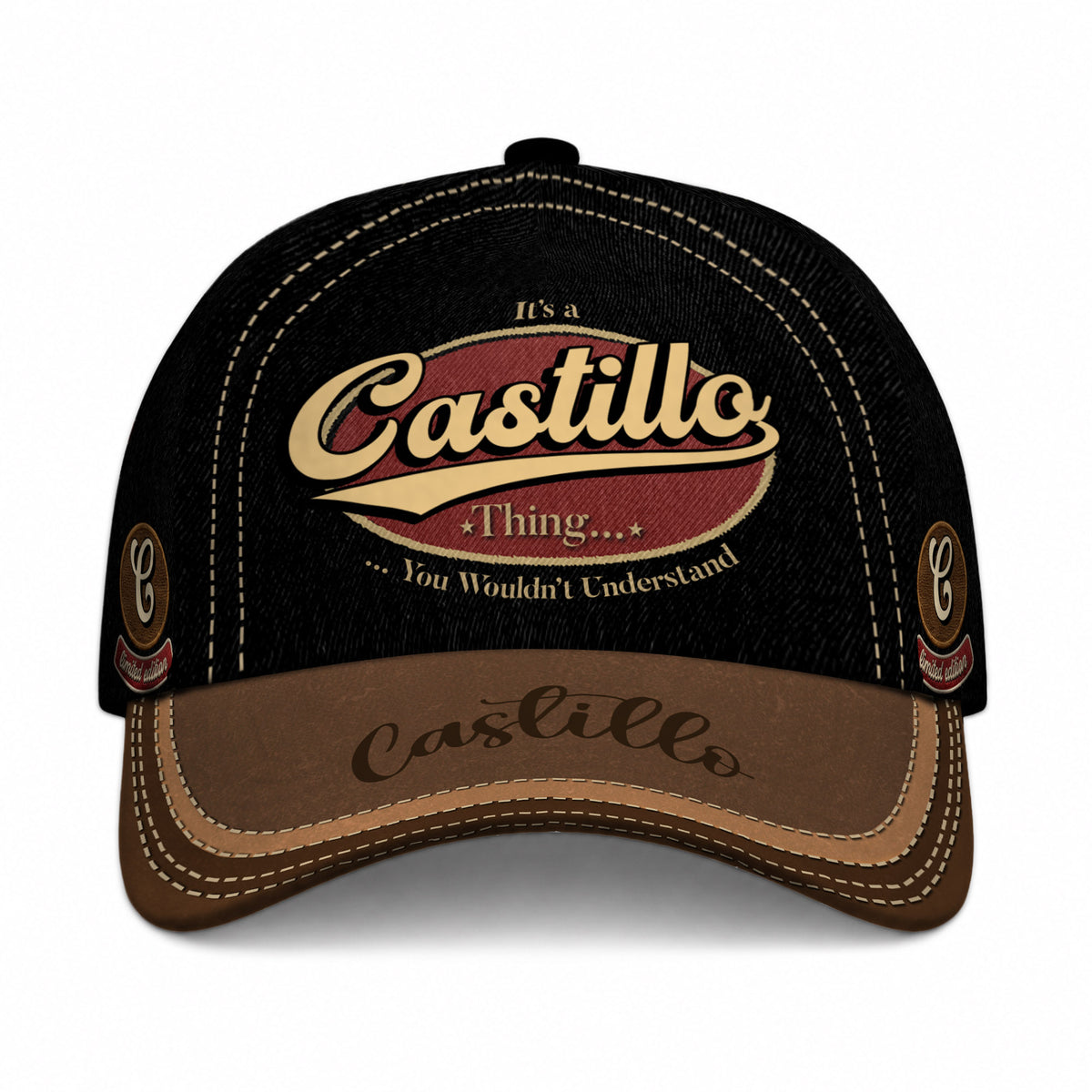 CASTILLO  TC06 HH79 Personalized Distressed Baseball Cap, Custom Retro Trucker Hat, Statement Dad Cap