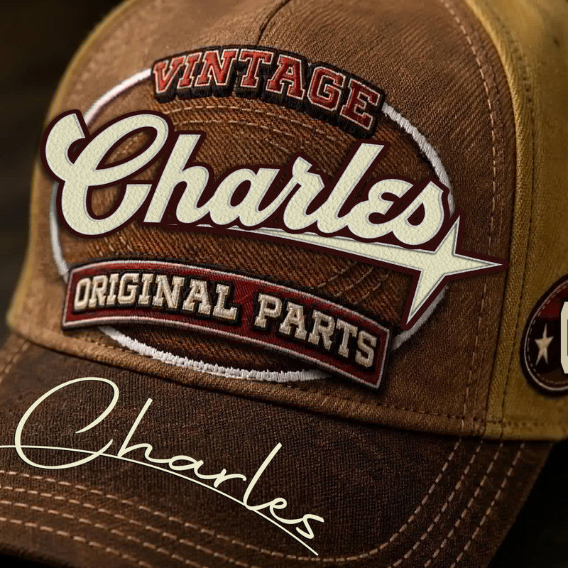 CHARLES TC02 HH79  Personalized Name Baseball Cap, Vintage Retro Hat, Custom Gift for Him & Her