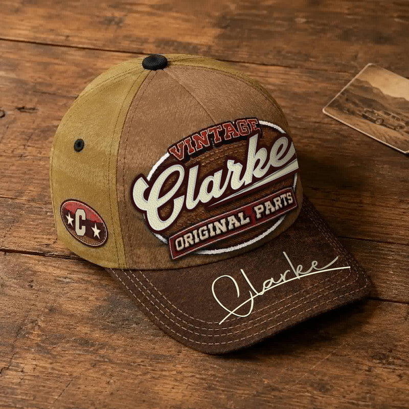 CLARKE TC02 HH79  Personalized Name Baseball Cap, Vintage Retro Hat, Custom Gift for Him & Her