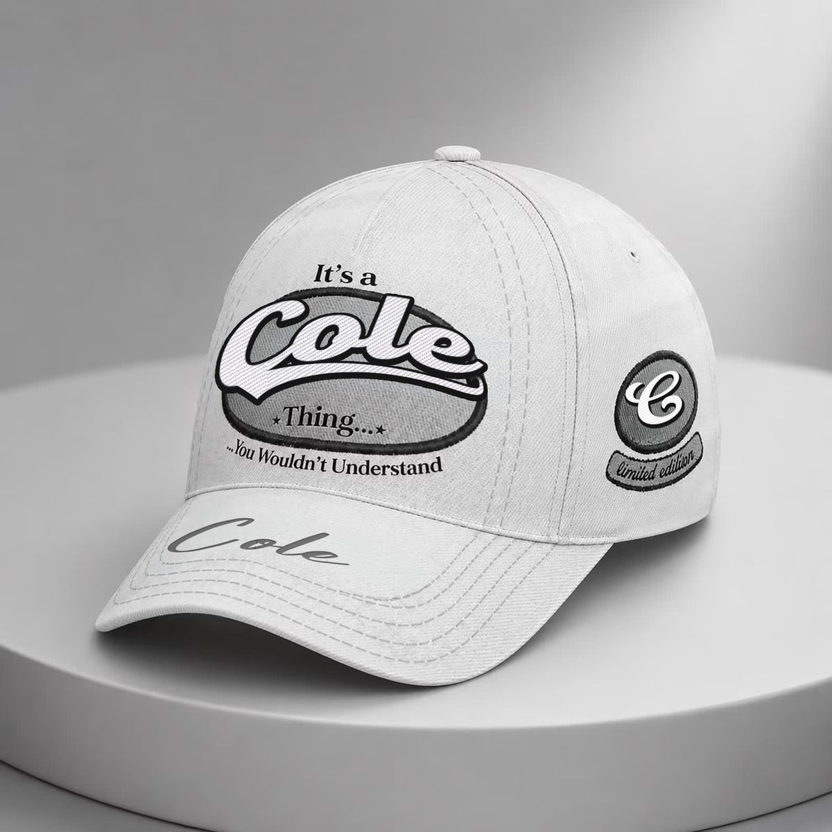 COLE  TC05 HH79  Personalized Distressed Baseball Cap, Custom Retro Trucker Hat, Statement Dad Cap, White version