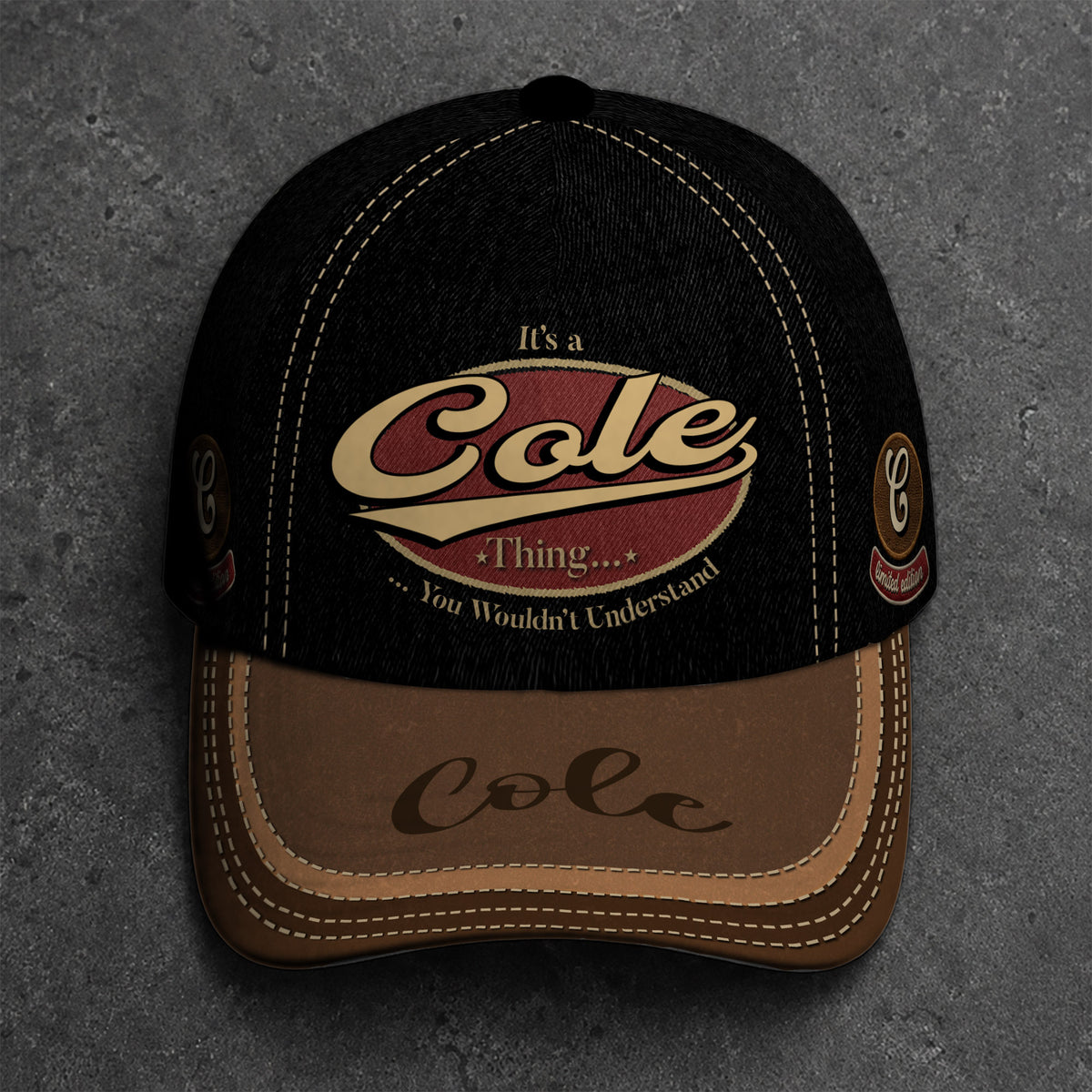 COLE  TC06 HH79 Personalized Distressed Baseball Cap, Custom Retro Trucker Hat, Statement Dad Cap