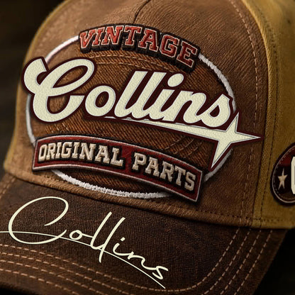 COLLINS TC02 HH79  Personalized Name Baseball Cap, Vintage Retro Hat, Custom Gift for Him & Her