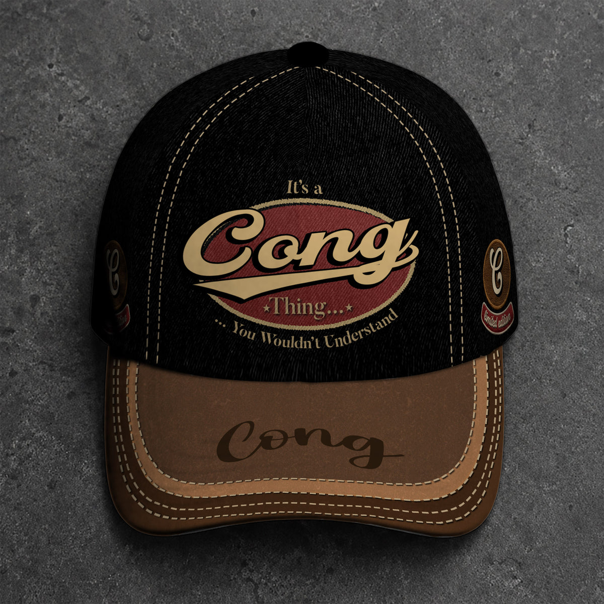CONG  TC06 HH79 Personalized Distressed Baseball Cap, Custom Retro Trucker Hat, Statement Dad Cap